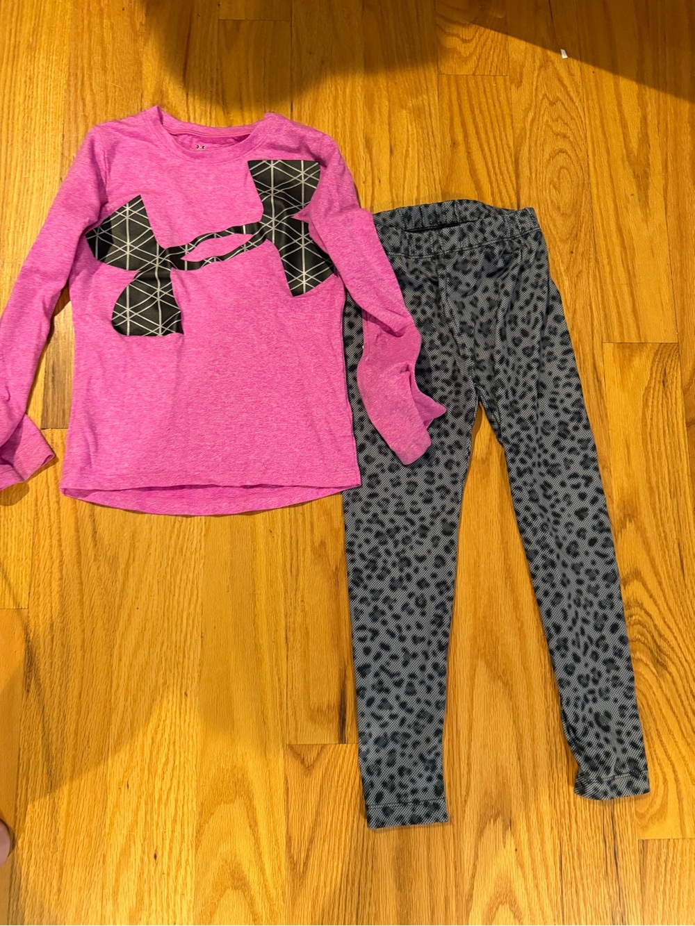 Under Armour Hot Pink Logo Long Sleeve Top with Gray Leopard Leggings